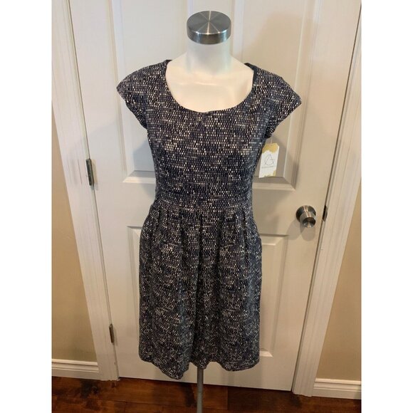 Weekend Max Mara Blue & White Speckled Cap Sleeve Fit & Flare Dress, Size 8 (US) - Picture 1 of 7
